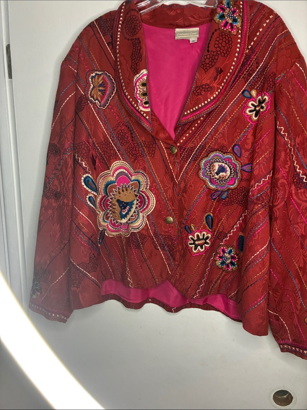 Creek Red Embroidered Floral Jacket with Bohemian Art Jacket / Blazer Size 2X